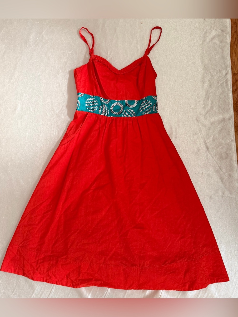 Edme & Esyllte By Anthropologie Cotton Midi Dress Patterned Silk Waistband Sz2